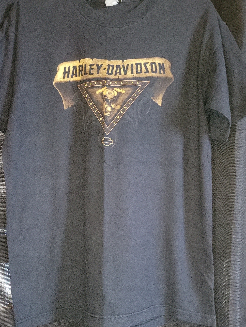 Harley-Davidson Black Tee with Gold Crest and Triangle Motor Graphic